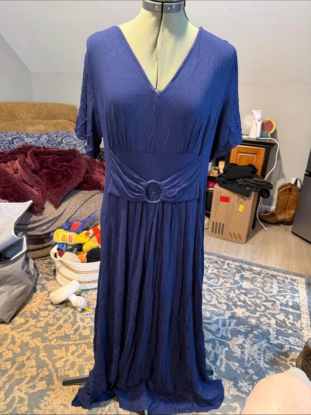 Laurie Felt Deep Navy Maxi Dress with Ring-Belt